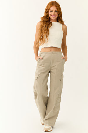 Faded Olive Mid Rise Wide Leg Cargo Pants