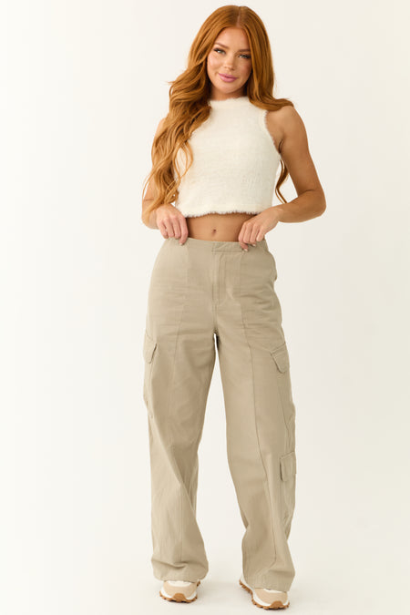 Faded Olive Mid Rise Wide Leg Cargo Pants