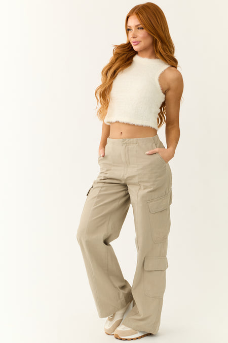 Faded Olive Mid Rise Wide Leg Cargo Pants