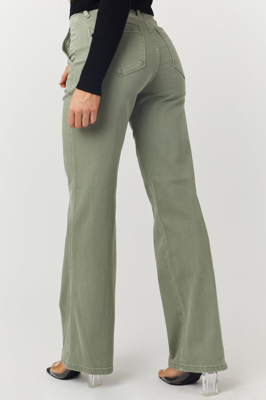 Judy Blue Faded Sage High Rise Front Seam Wide Leg Jeans & Lime Lush