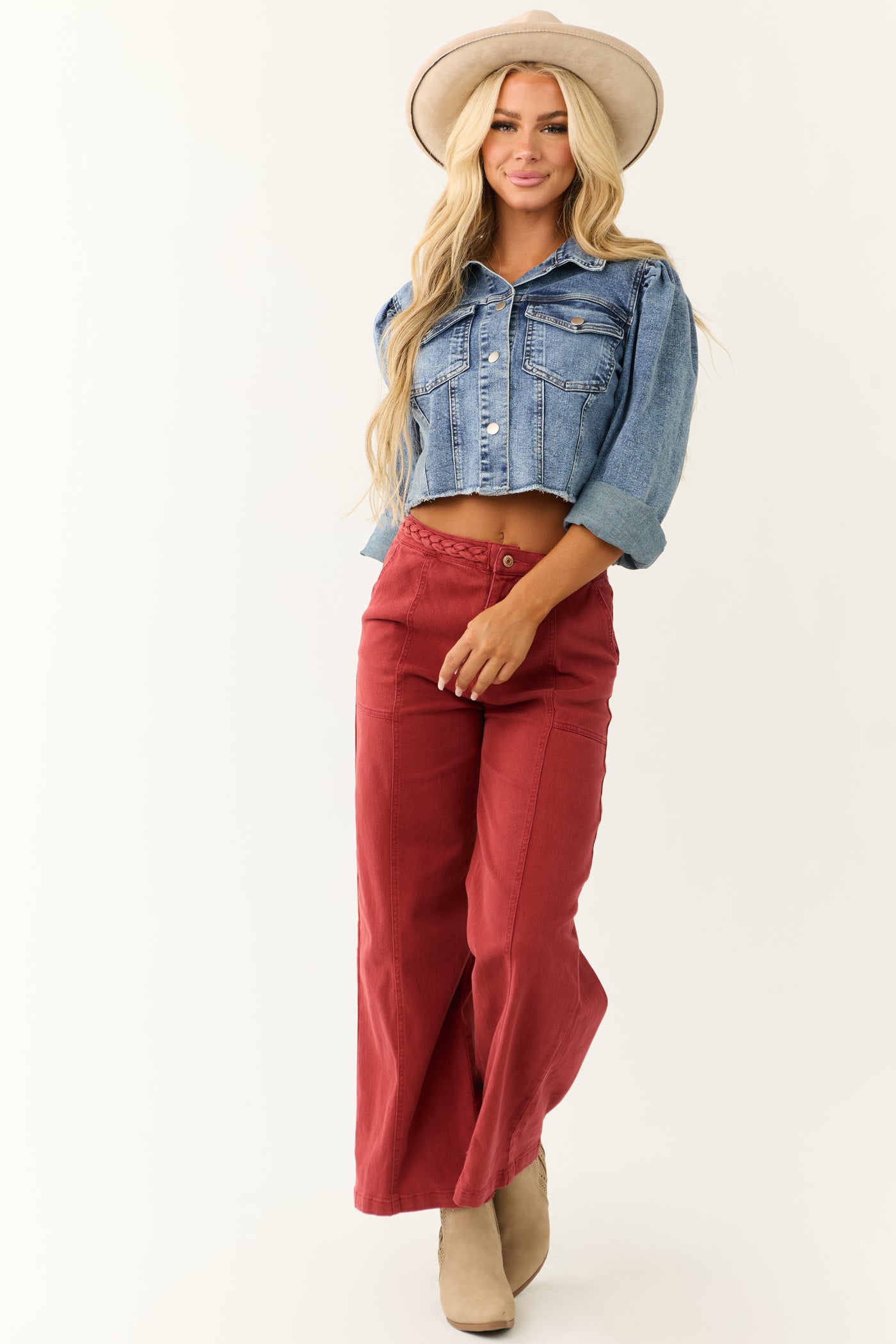 Faded Sangria Wide Leg Cropped Pants