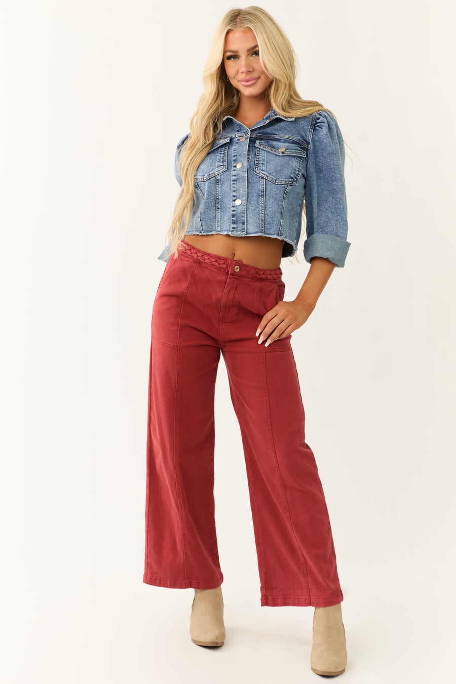 Faded Sangria Wide Leg Cropped Pants