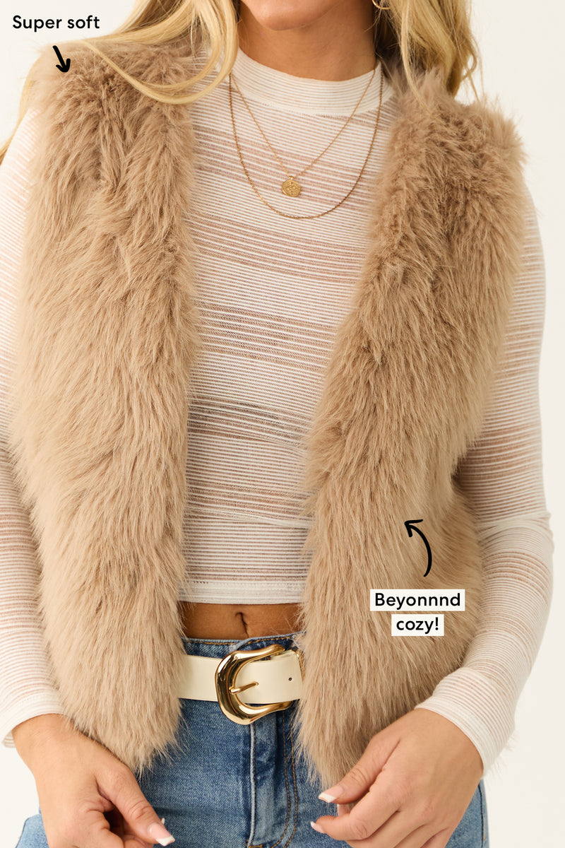 Latte Faux Fur Soft Open Vest