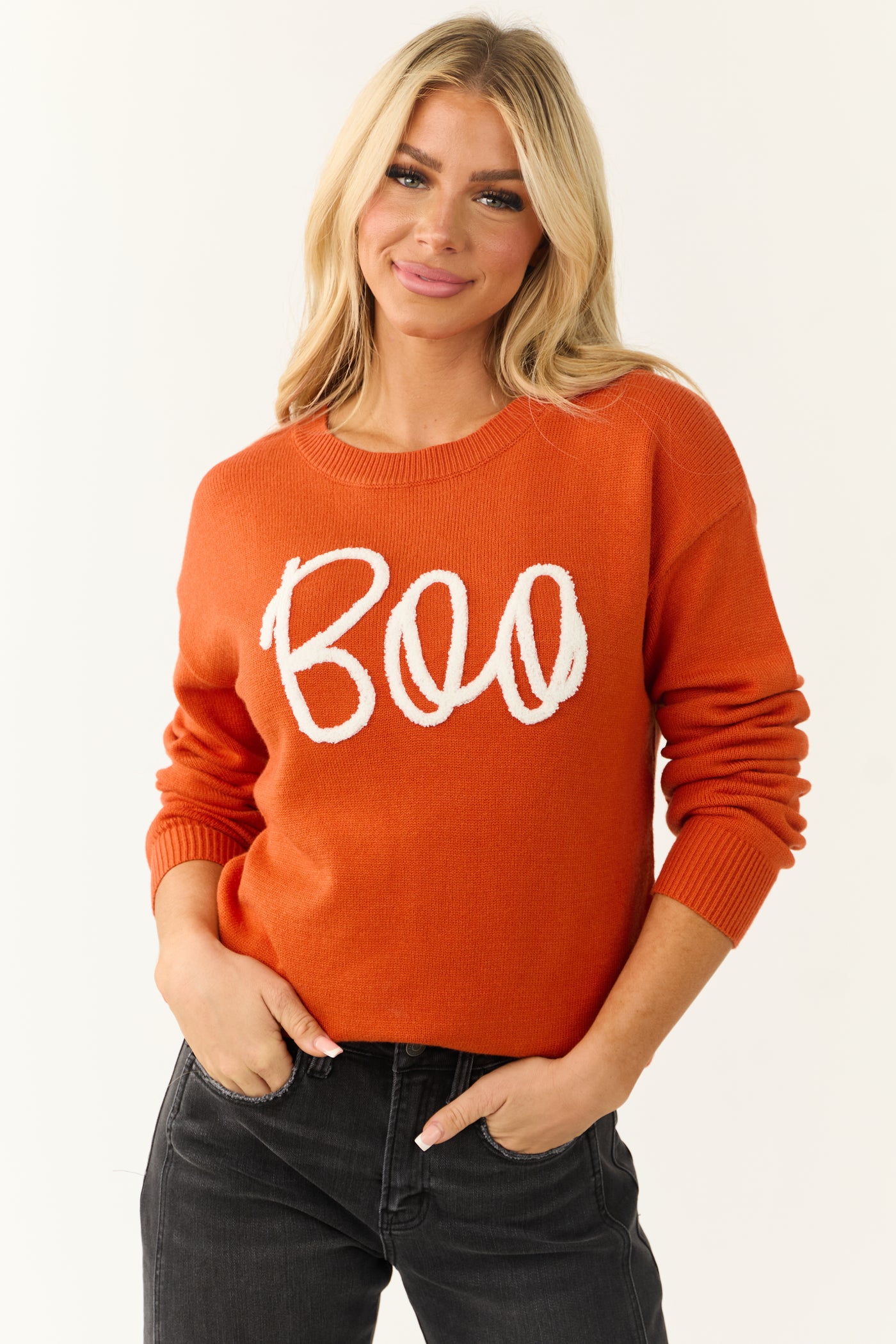 Fire 'Boo' Graphic Drop Shoulder Knit Sweater