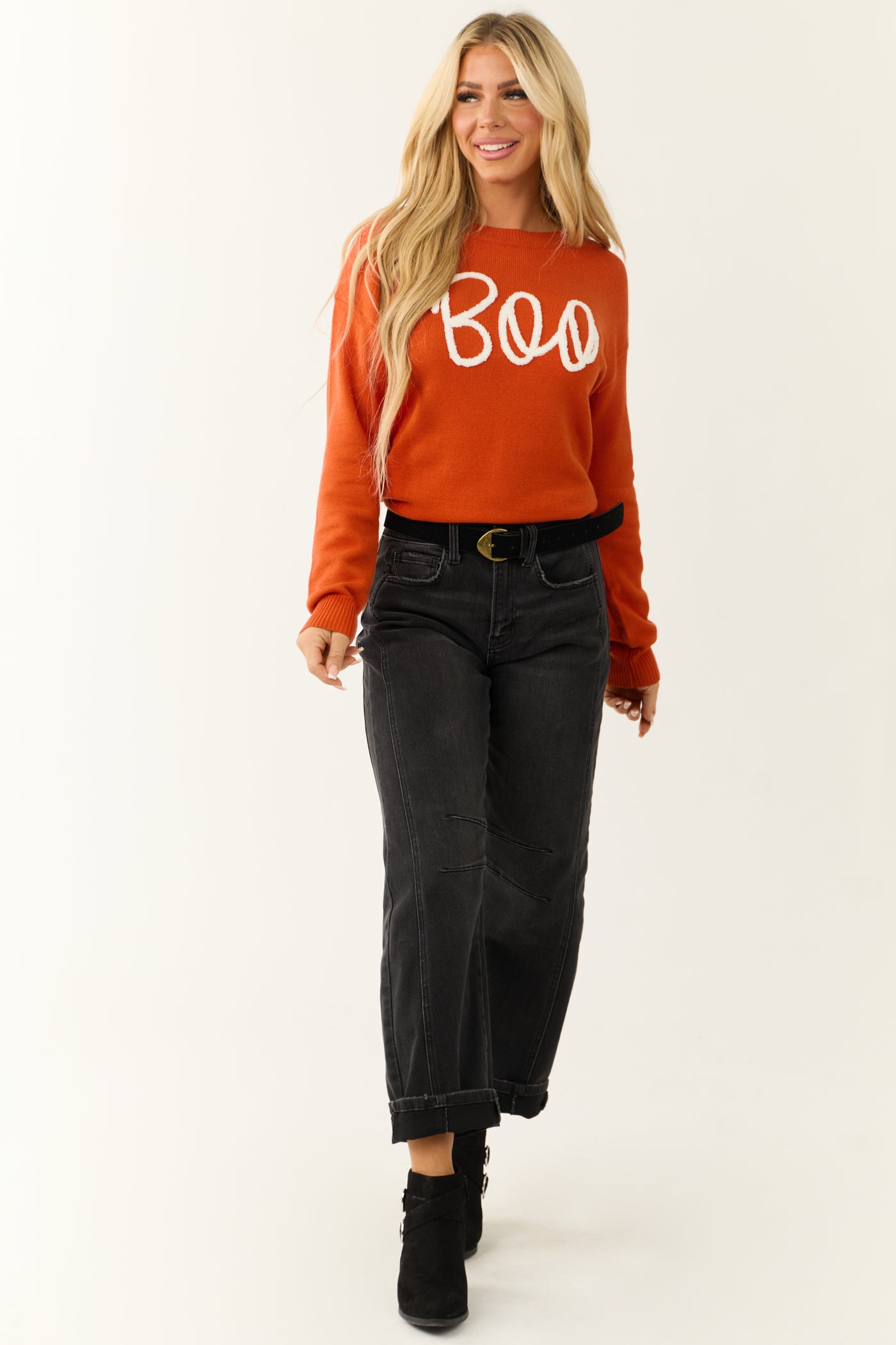 Fire 'Boo' Graphic Drop Shoulder Knit Sweater