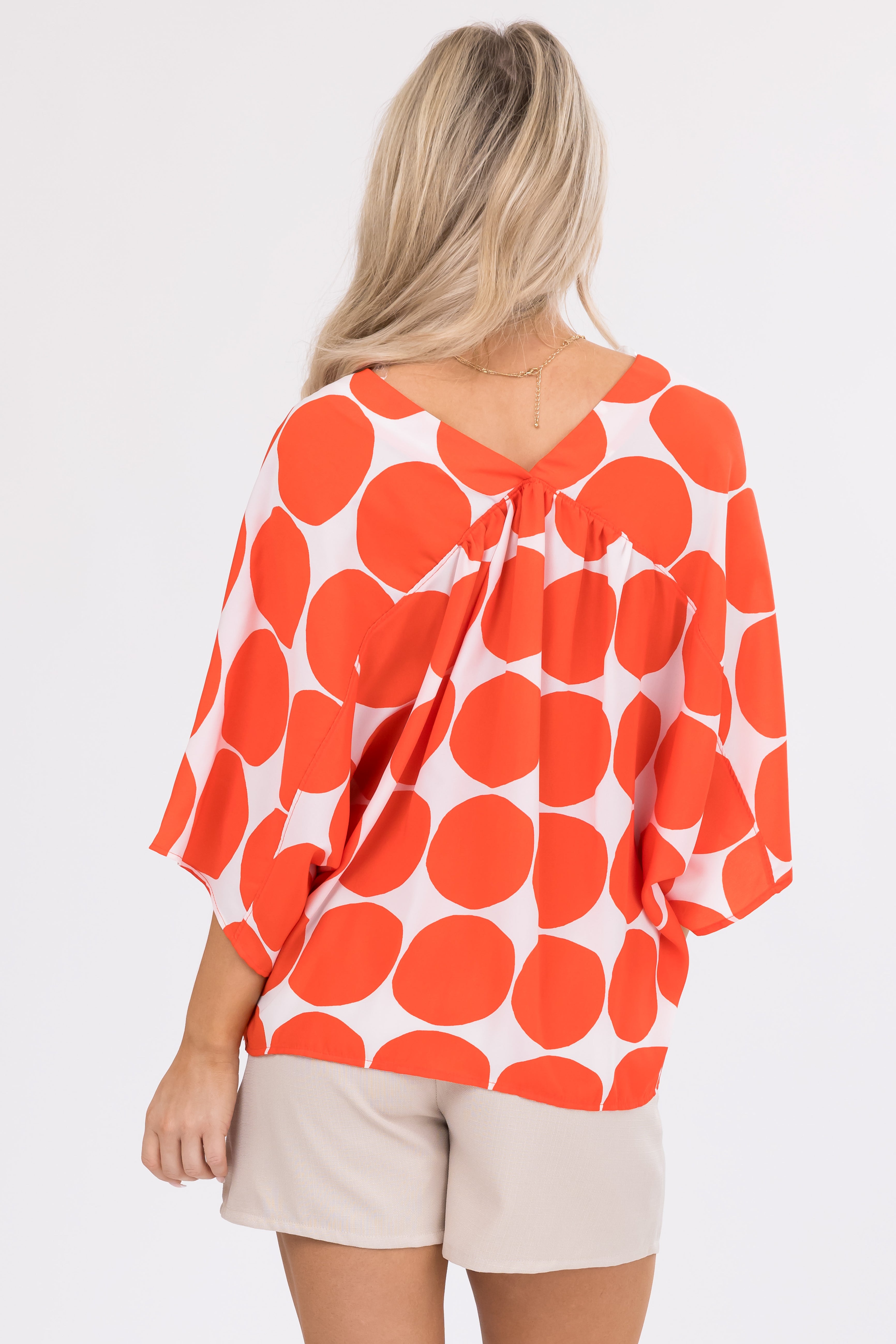 Fire Dot Print V Neck Oversized Blouse