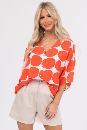 Fire Dot Print V Neck Oversized Blouse