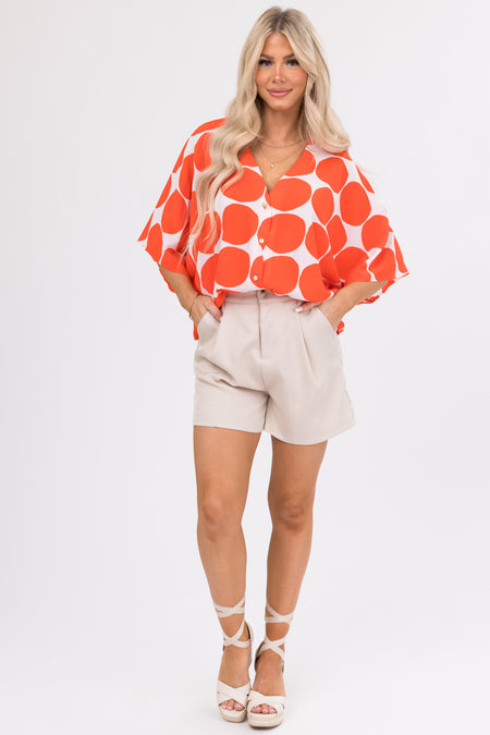 Fire Dot Print V Neck Oversized Blouse