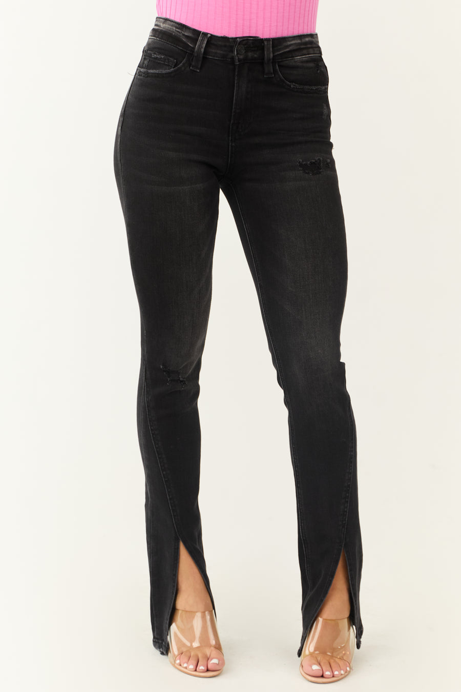 Flying Monkey Black Slit Hem Slim Bootcut Jeans