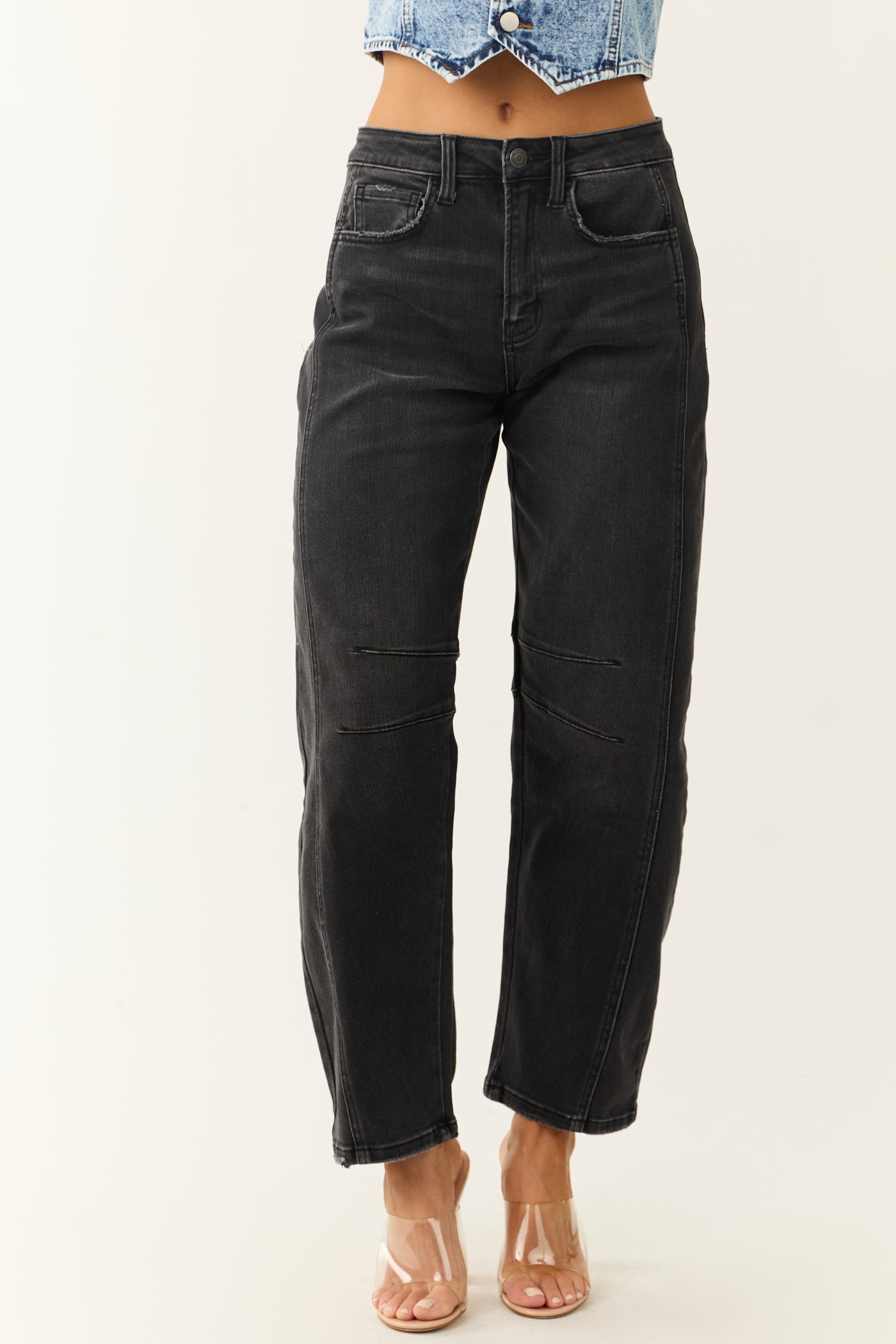 Flying Monkey Black Washed High Rise Ankle Barrel Jeans