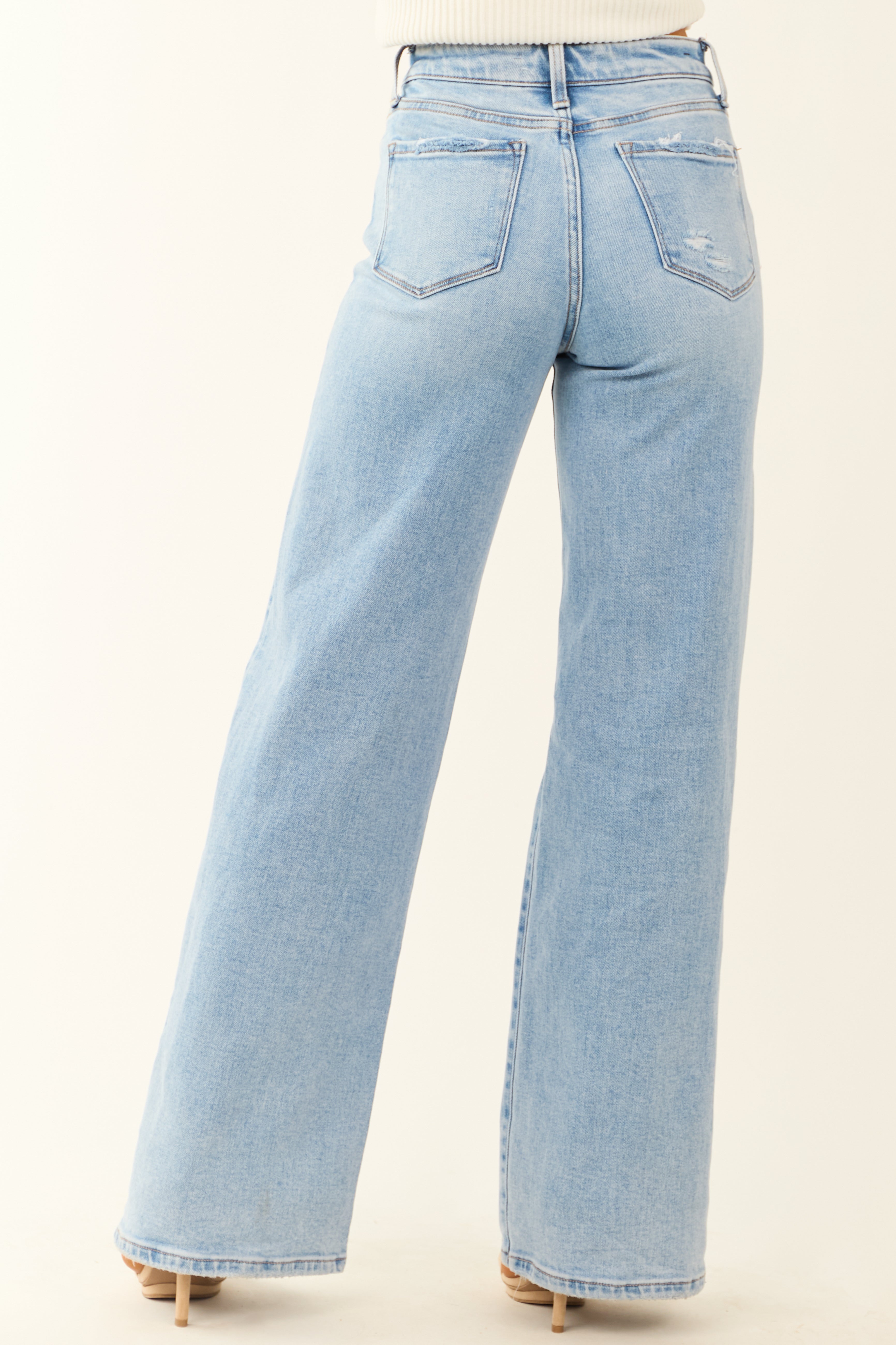 Flying Monkey Distressed Knee Stretchy Wide Leg Jeans