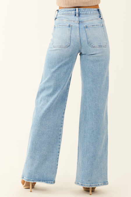 Flying Monkey Patch Pocket Stretchy Wide Leg Jeans