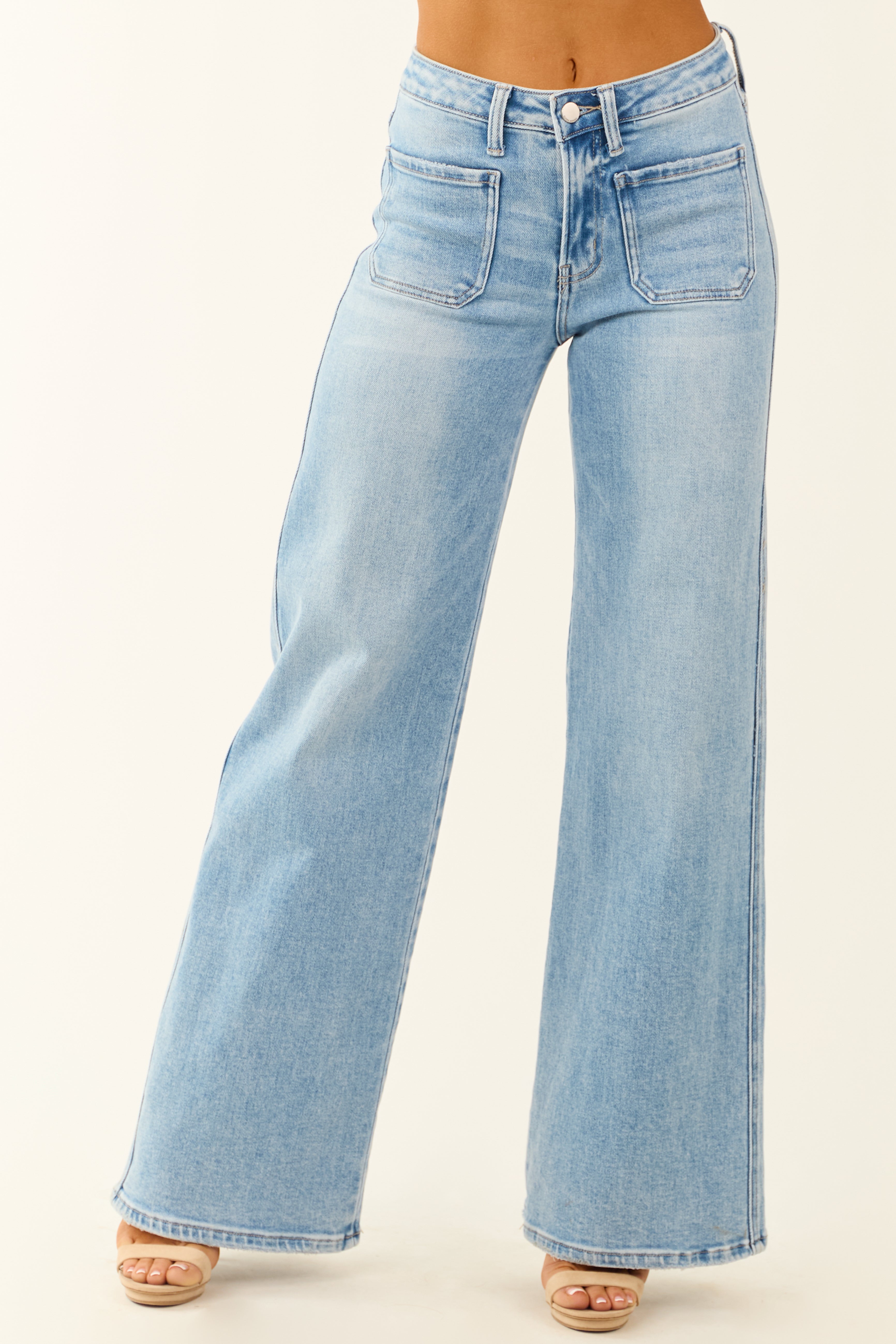 Flying Monkey Patch Pocket Stretchy Wide Leg Jeans