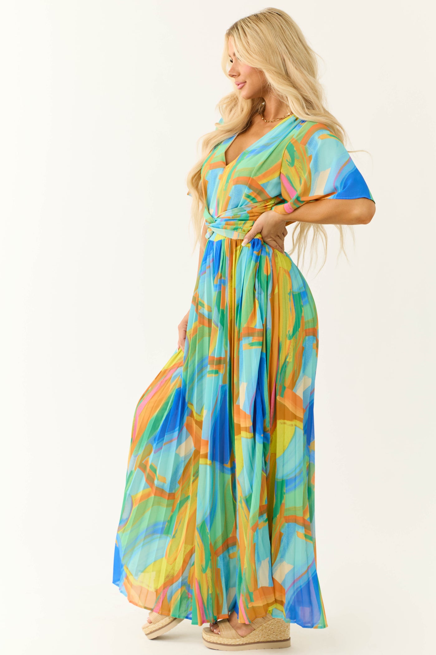 Flying Tomato Baby Blue Abstract Print Jumpsuit