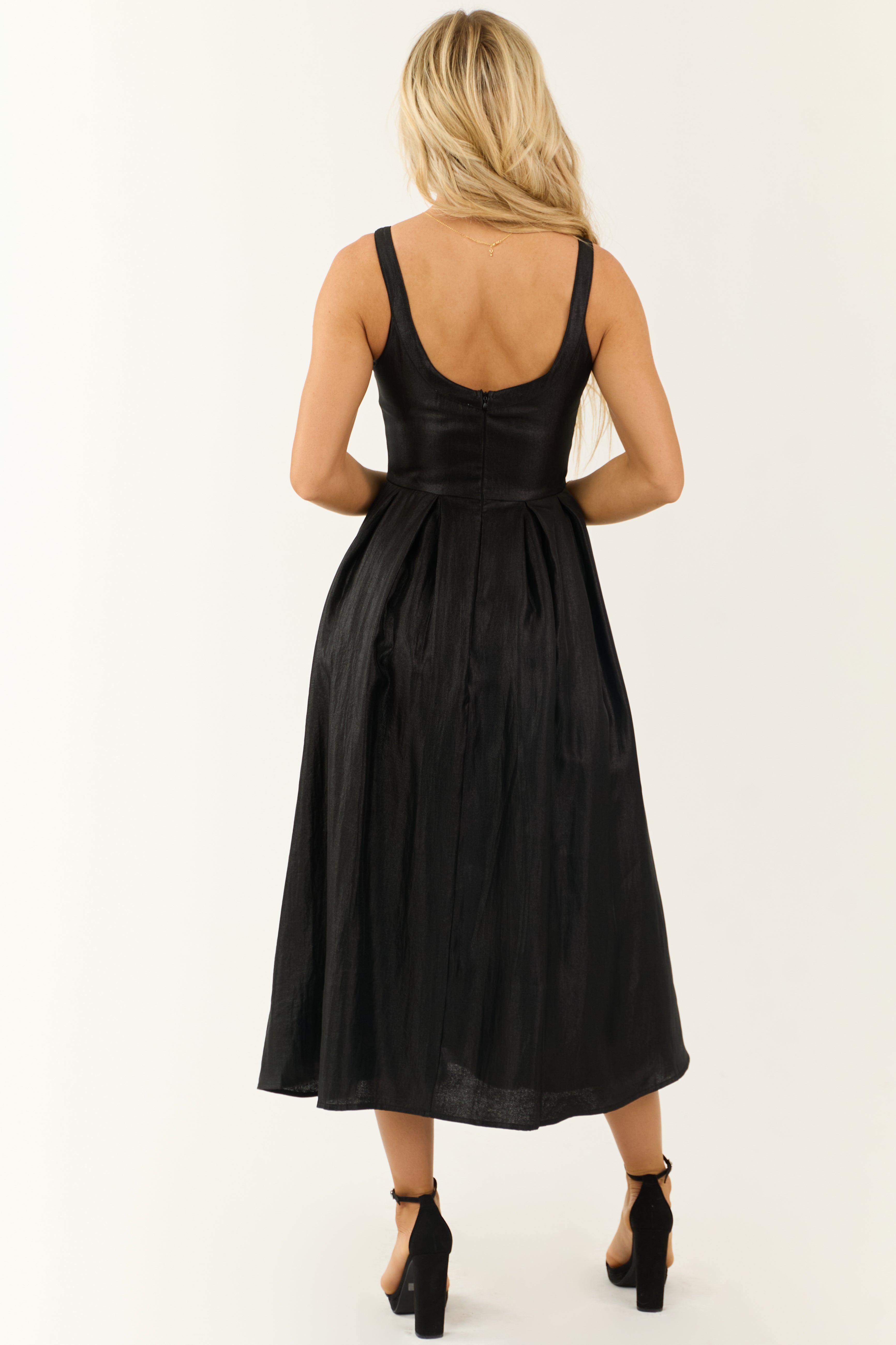 Flying Tomato Black Pearl Trim Satin Organza Midi Dress