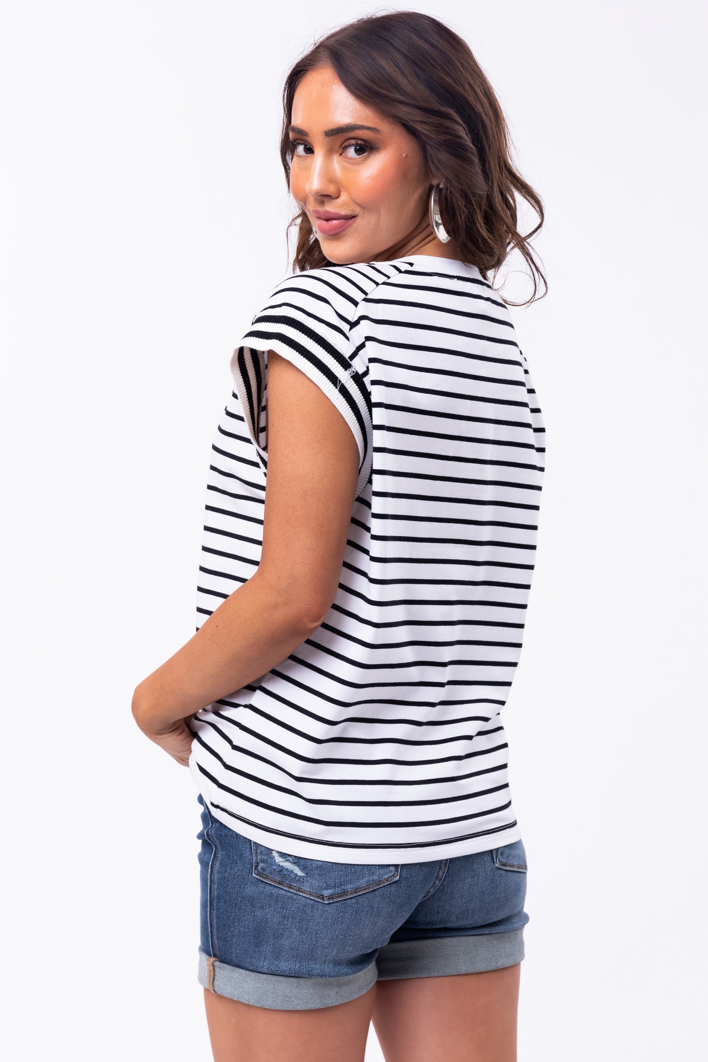Flying Tomato Black Striped Cap Sleeve Top | Lime Lush