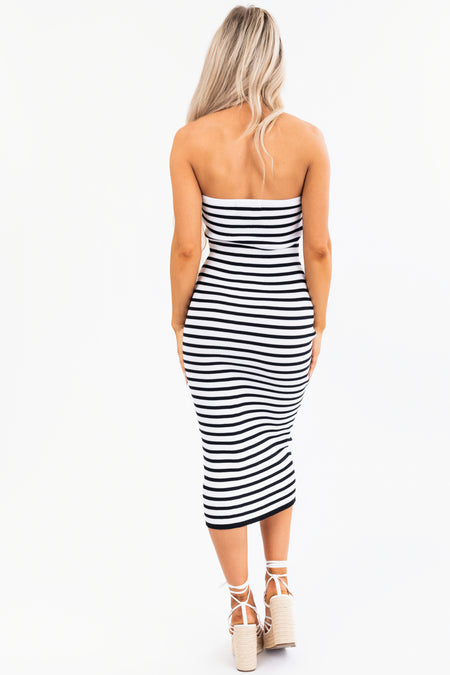 Flying Tomato Black Striped Strapless Ribbed Dress