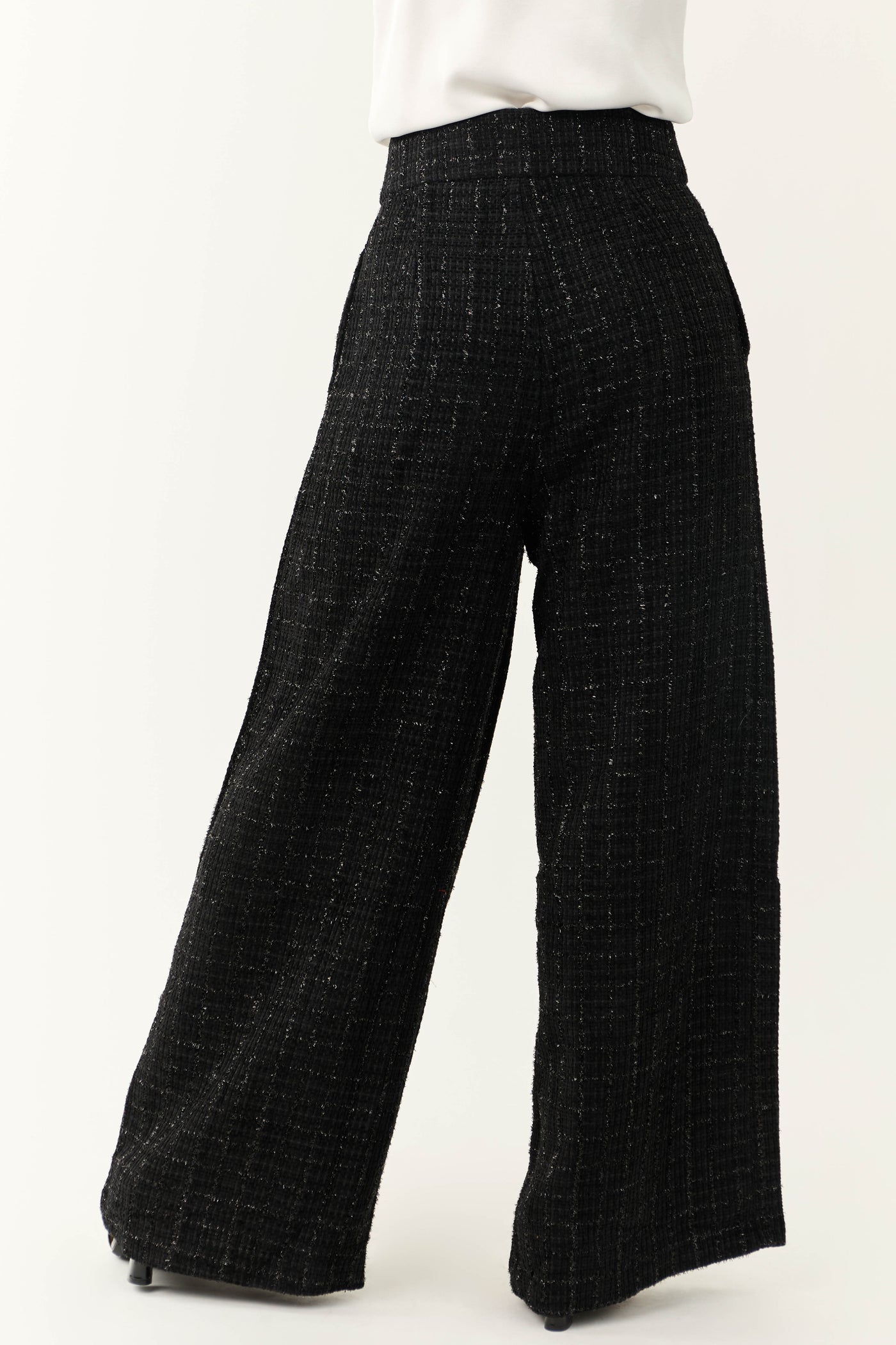 Flying Tomato Black Wide Leg Tweed Pants