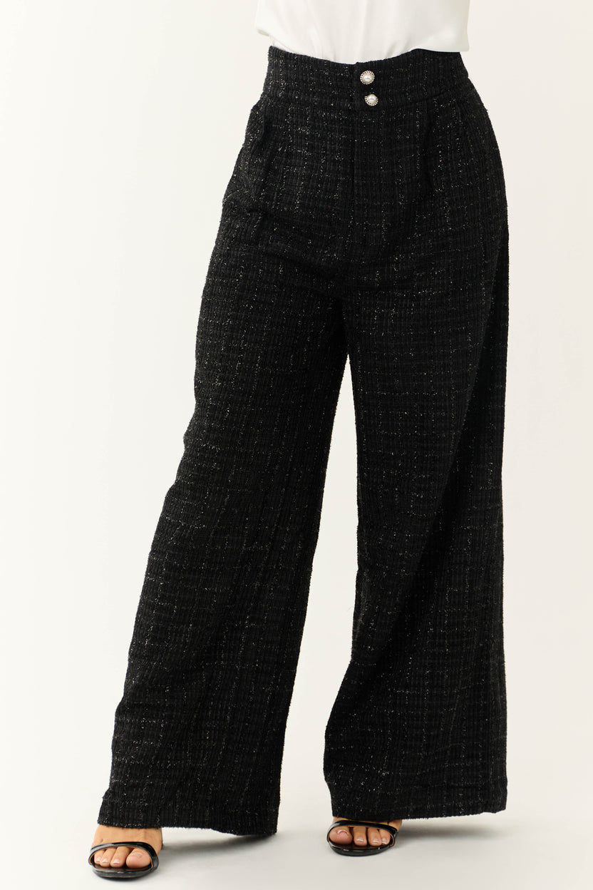 Flying Tomato Black Wide Leg Tweed Pants