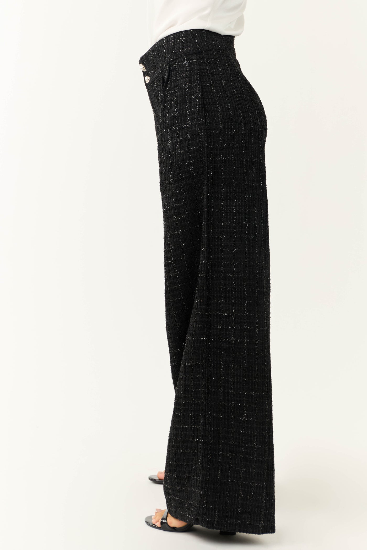 Flying Tomato Black Wide Leg Tweed Pants