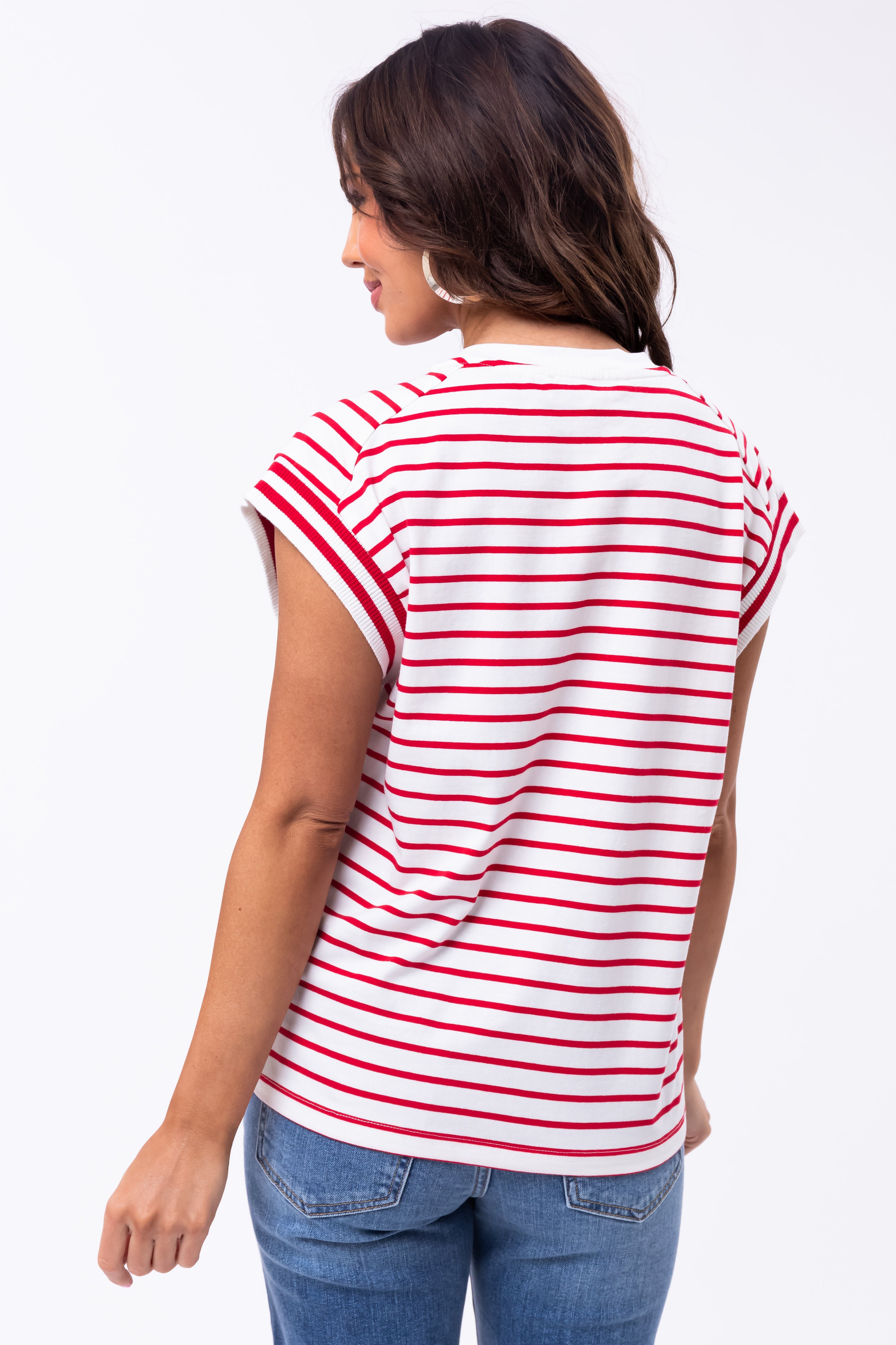 Flying Tomato Cherry Striped Cap Sleeve Top