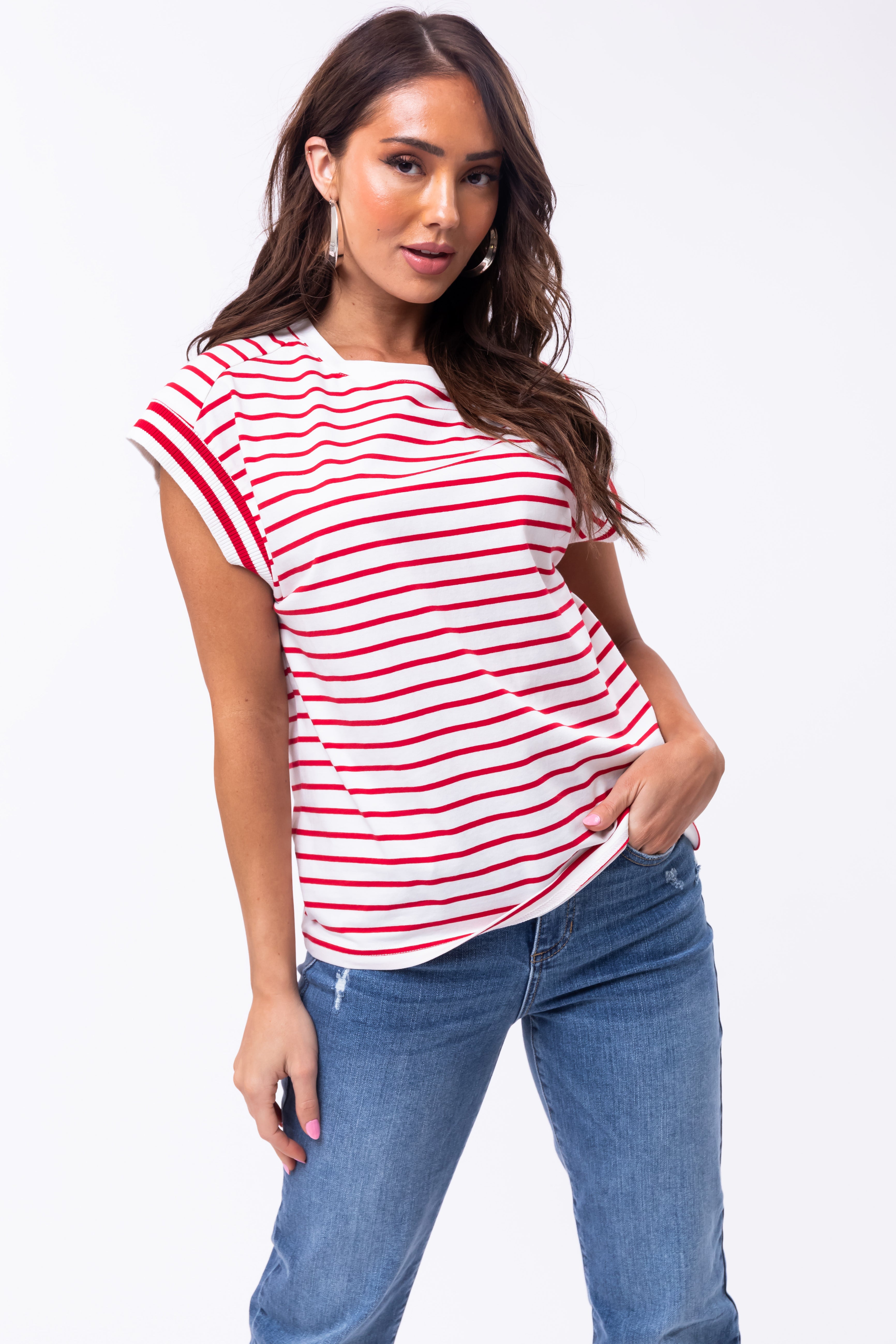 Flying Tomato Cherry Striped Cap Sleeve Top