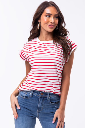 Flying Tomato Cherry Striped Cap Sleeve Top