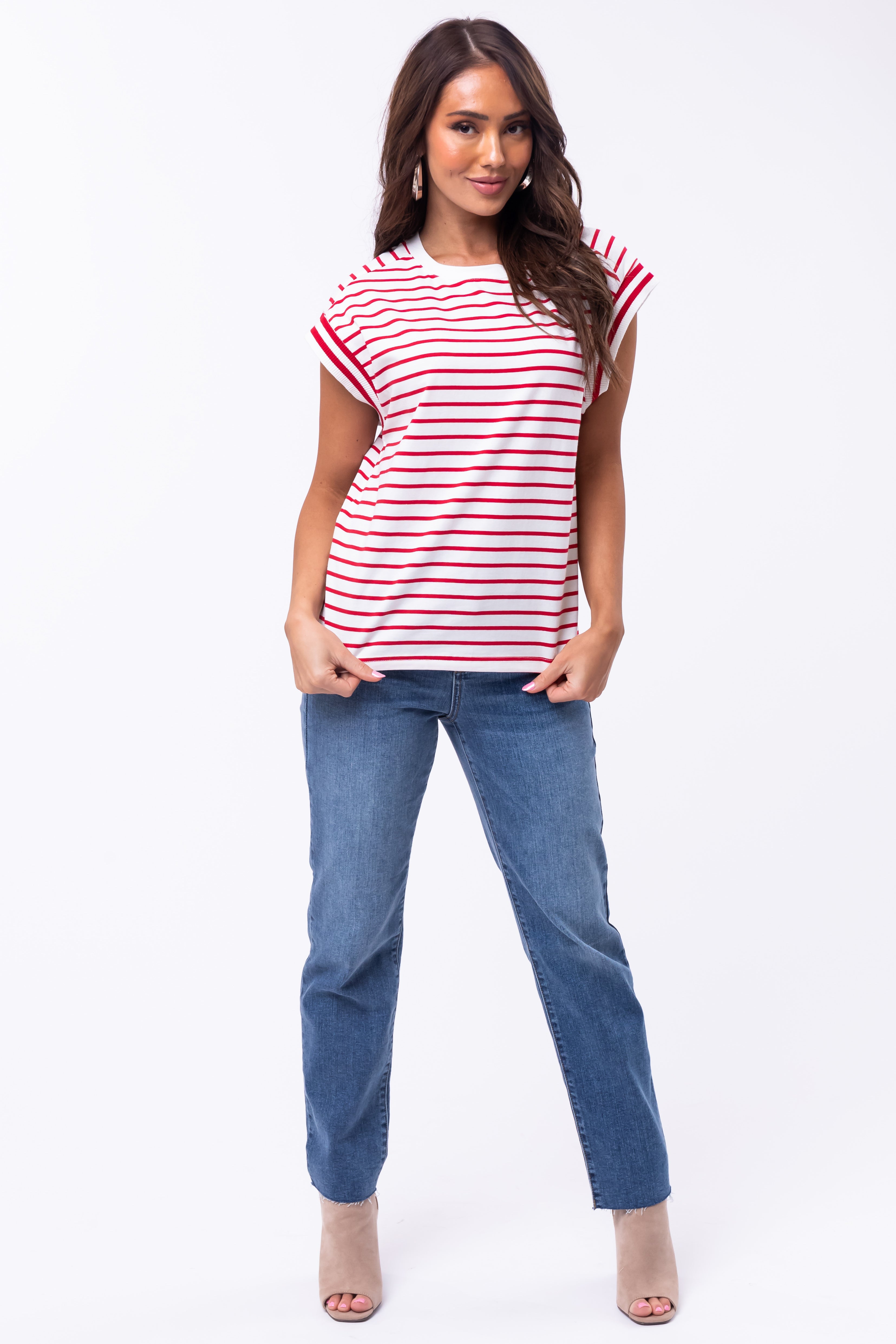 Flying Tomato Cherry Striped Cap Sleeve Top