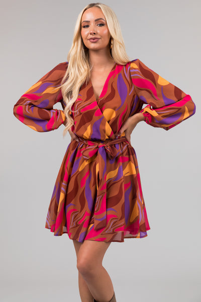 Flying Tomato Cognac Abstract Short Dress