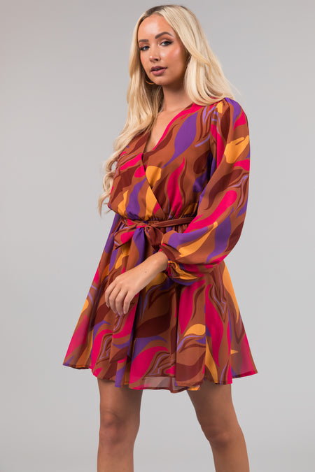 Flying Tomato Cognac Abstract Short Dress