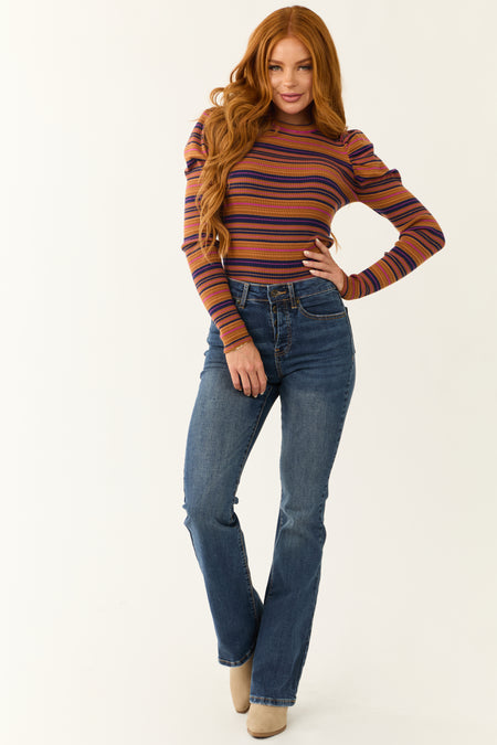 Flying Tomato Cognac Striped Puff Long Sleeve Shirt