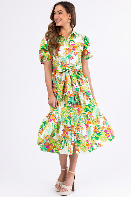 Flying Tomato Cream Floral Midi Dress