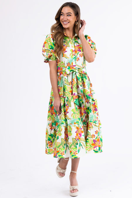 Flying Tomato Cream Floral Midi Dress