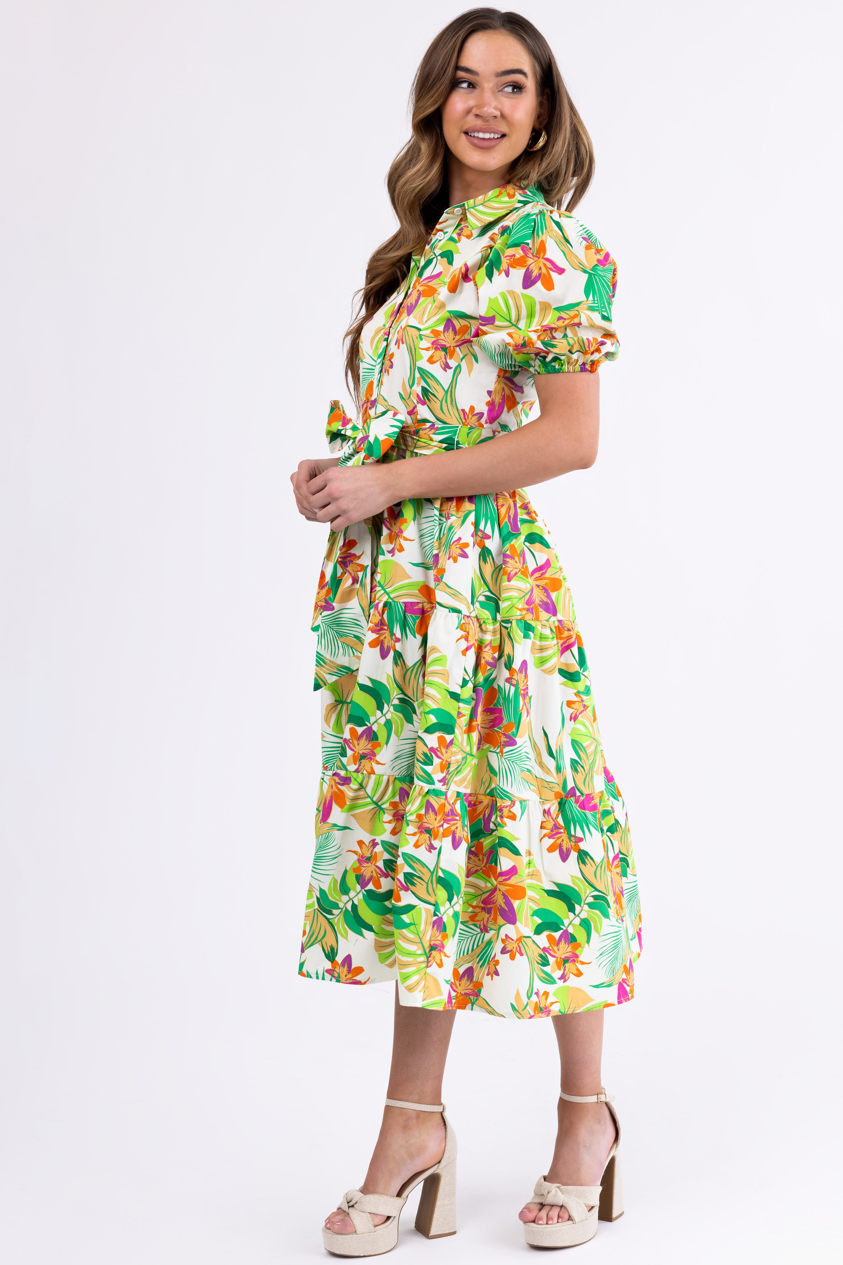 Flying Tomato Cream Floral Midi Dress