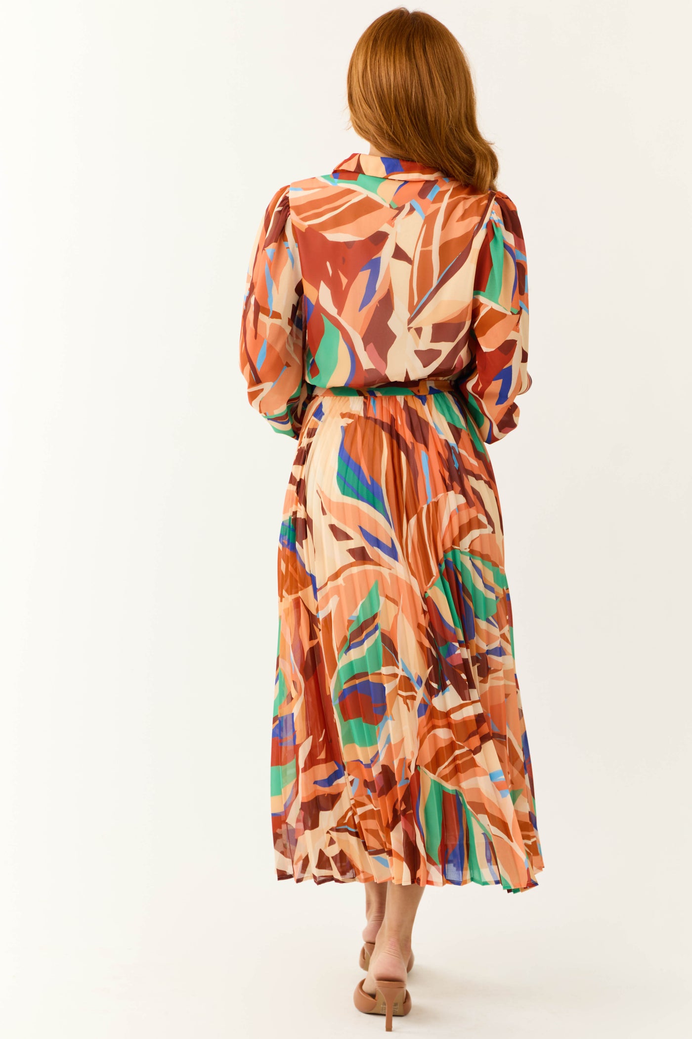 Flying Tomato Cream and Melon Abstract Print Midi Dress