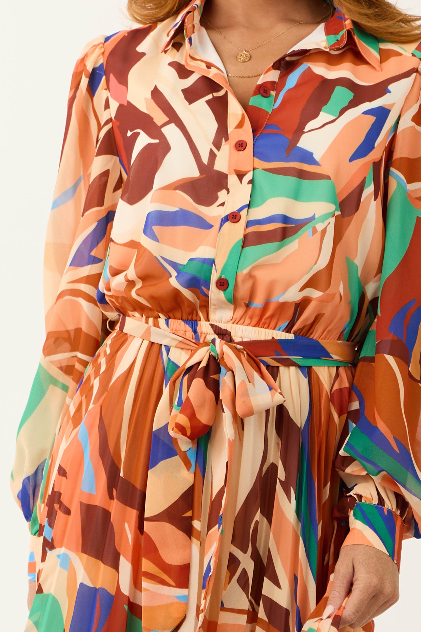 Flying Tomato Cream and Melon Abstract Print Midi Dress