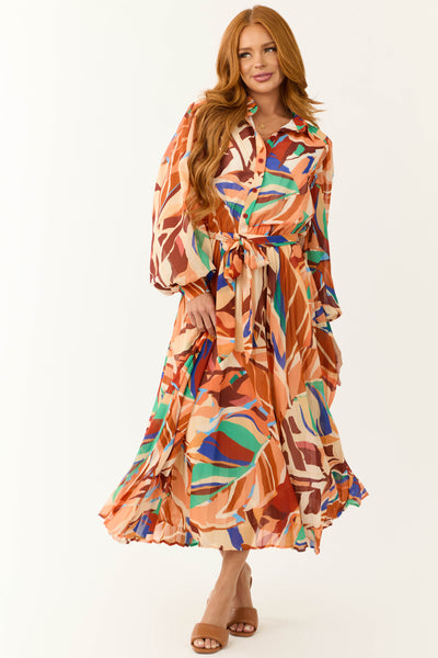 Flying Tomato Cream and Melon Abstract Print Midi Dress