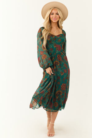 Flying Tomato Dark Juniper Floral Midi Dress