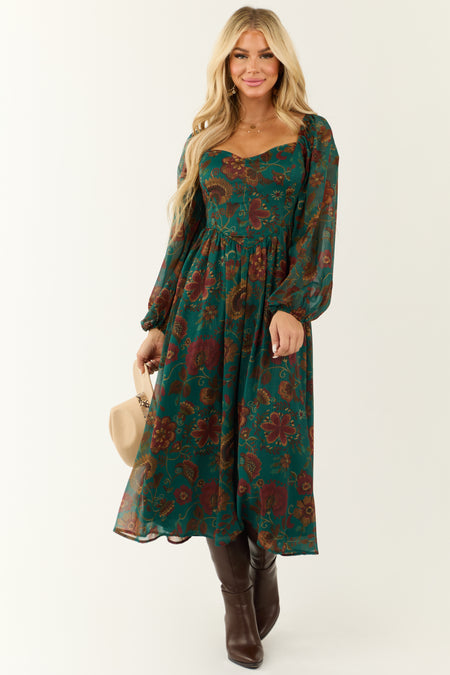 Flying Tomato Dark Juniper Floral Midi Dress