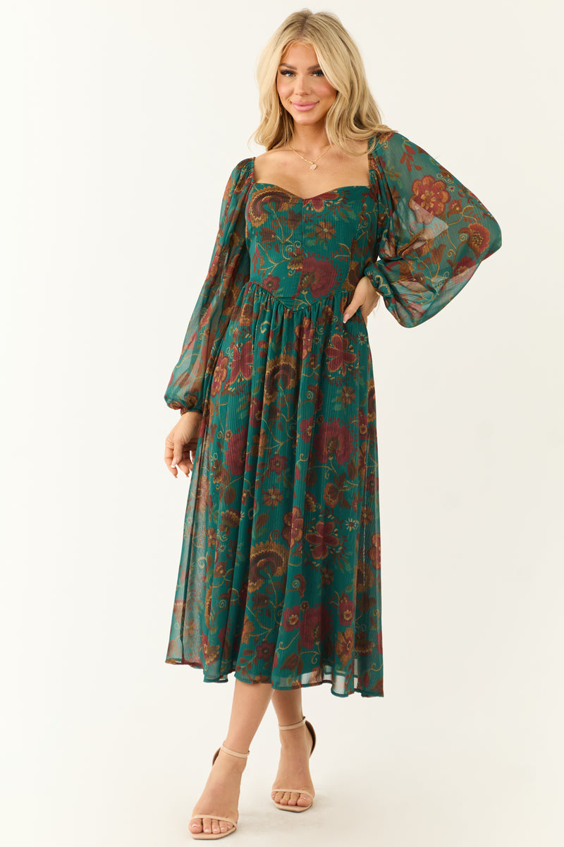 Flying Tomato Dark Juniper Floral Midi Dress