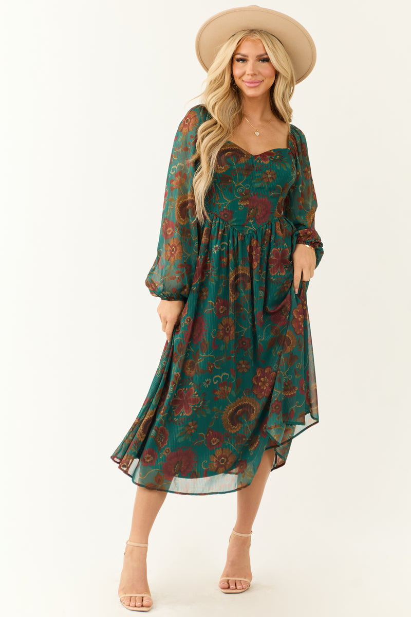 Flying Tomato Dark Juniper Floral Midi Dress