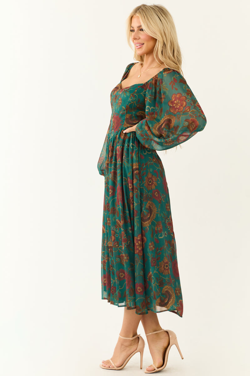 Flying Tomato Dark Juniper Floral Midi Dress