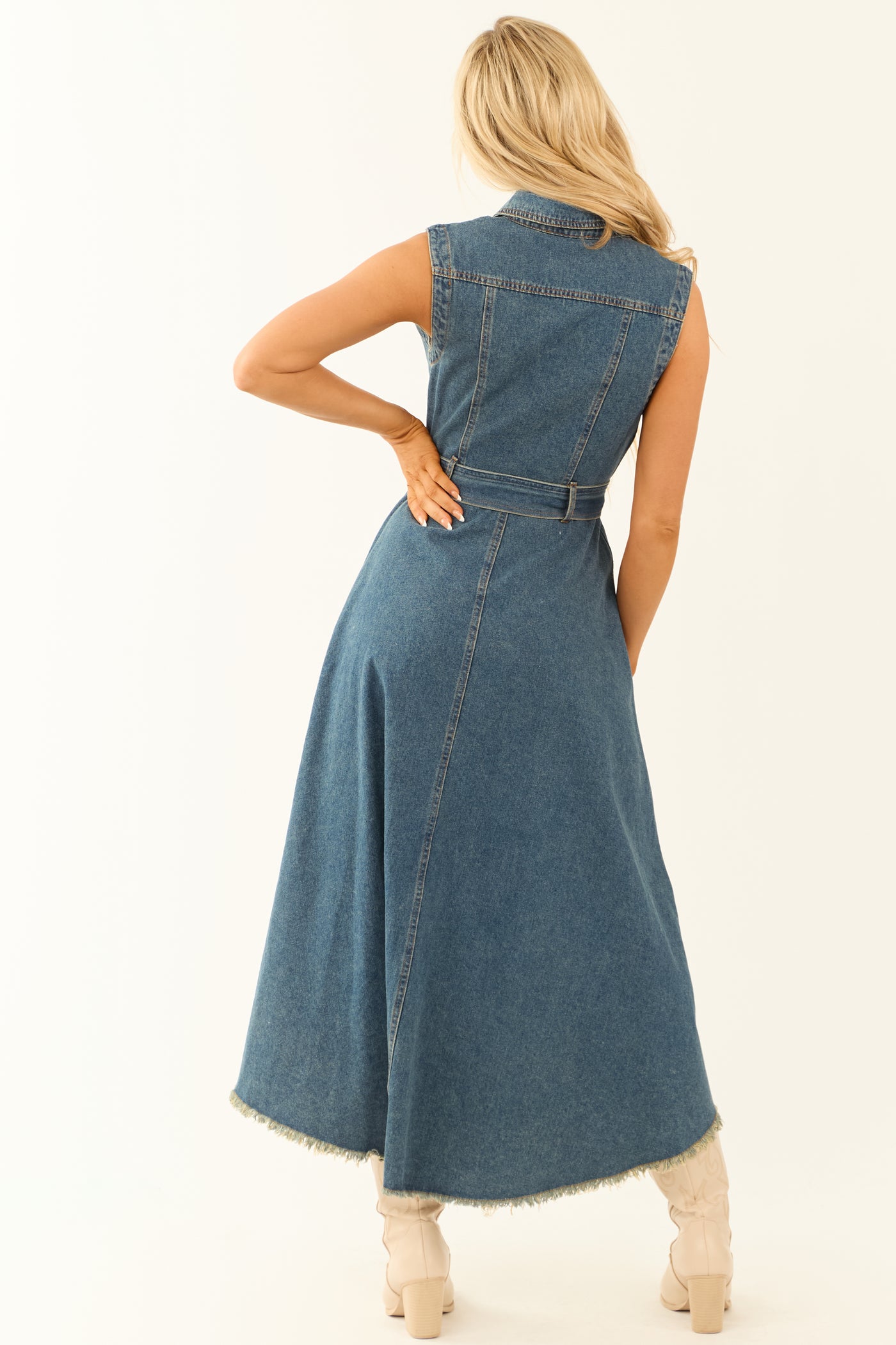 Flying Tomato Dark Wash Denim High Low Midi Dress