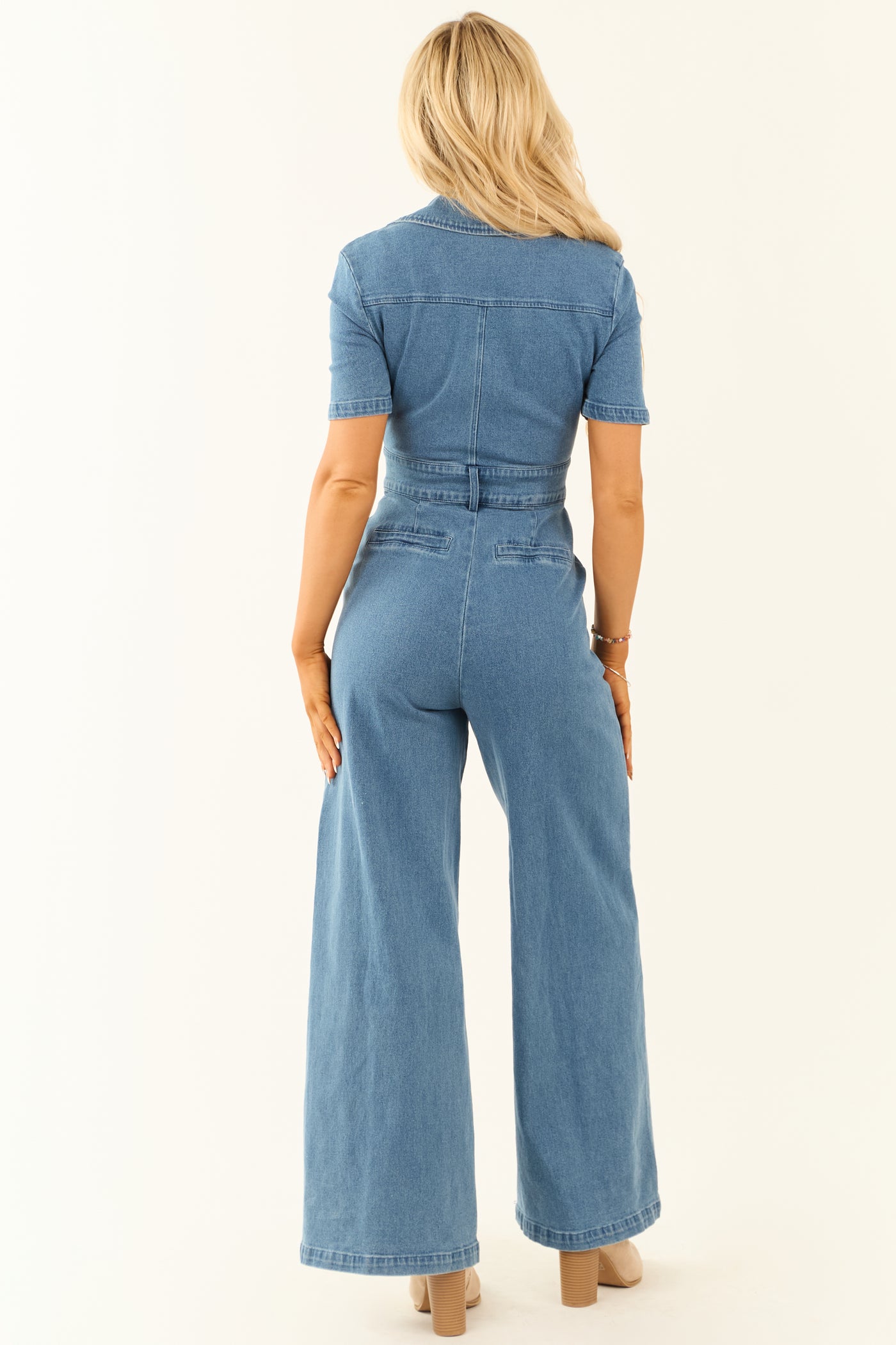 Flying Tomato Dark Wash Denim Wide Leg Jumpsuit