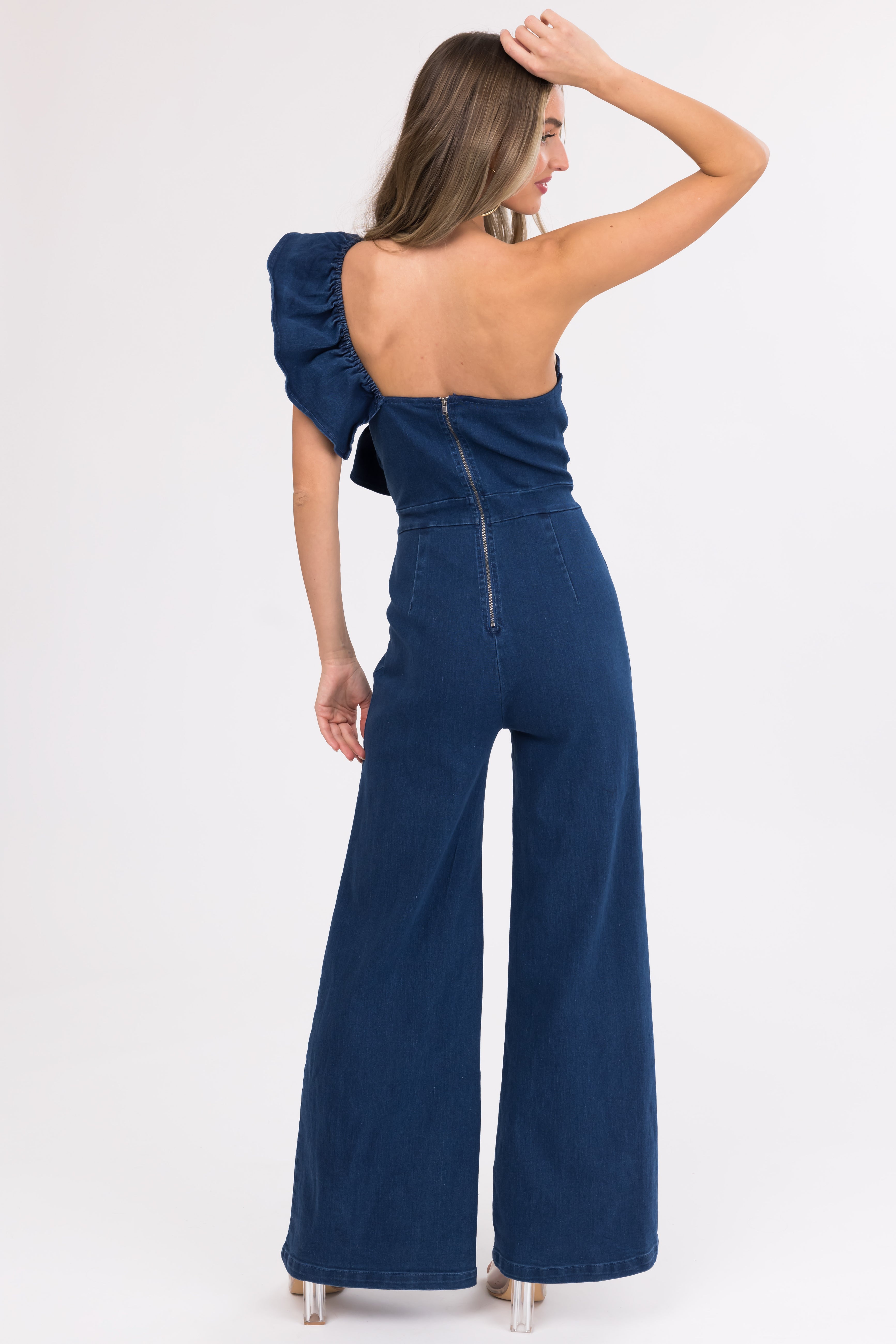 Flying Tomato Denim One Shoulder Jumpsuit