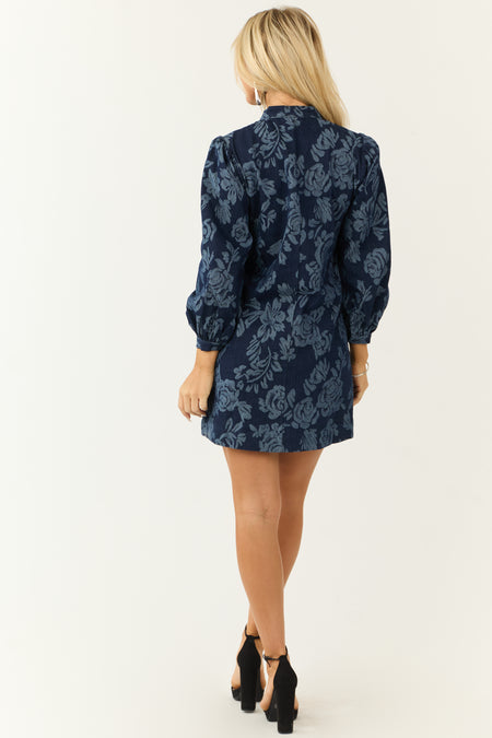 Flying Tomato Floral Dark Wash Denim Mini Dress