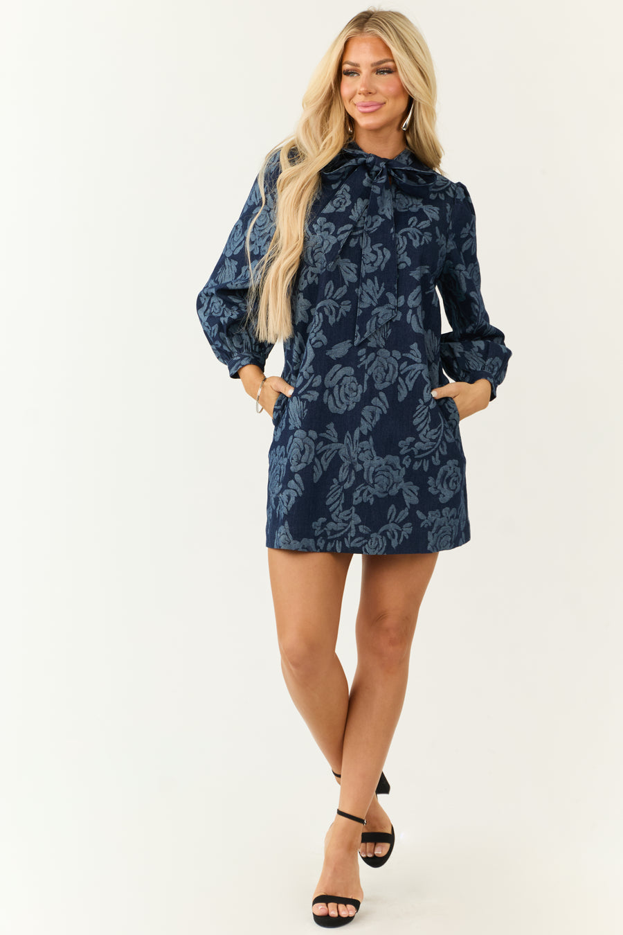 Flying Tomato Floral Dark Wash Denim Mini Dress