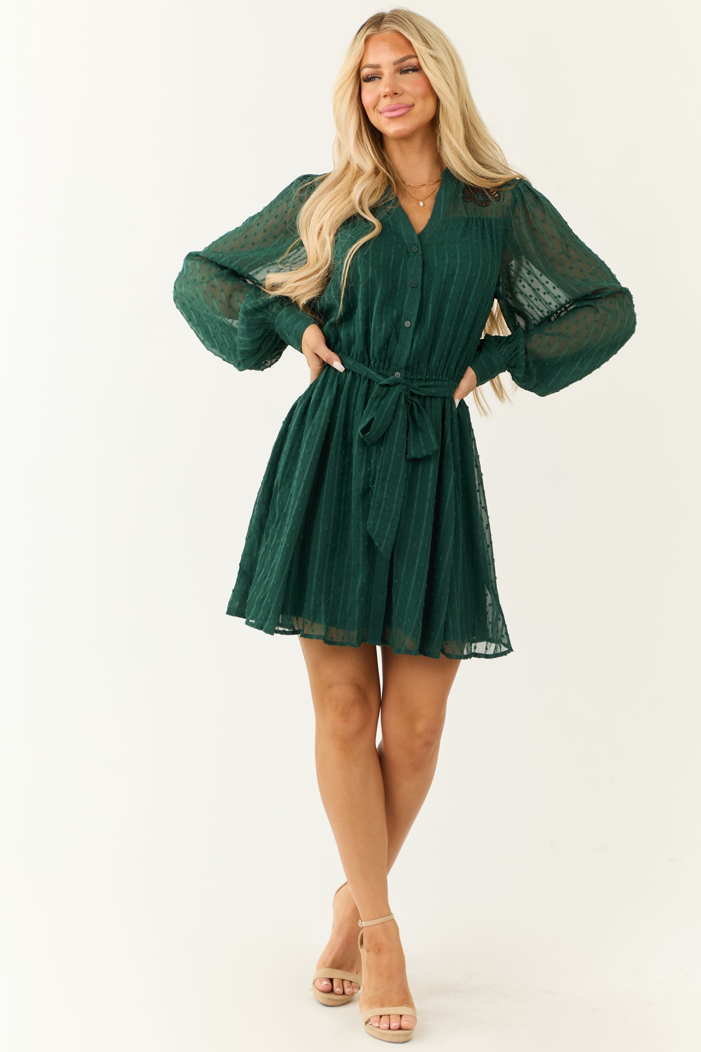 Flying Tomato Forest Green Textured Short Dress