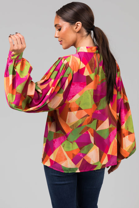 Flying Tomato Fuchsia Multicolor Geometric Blouse