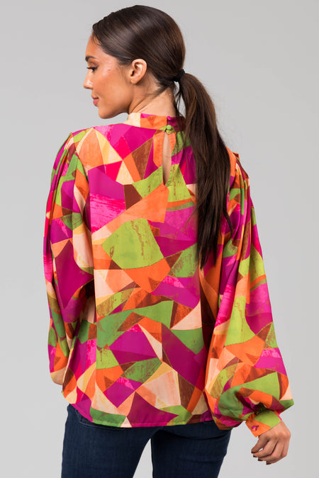 Flying Tomato Fuchsia Multicolor Geometric Blouse